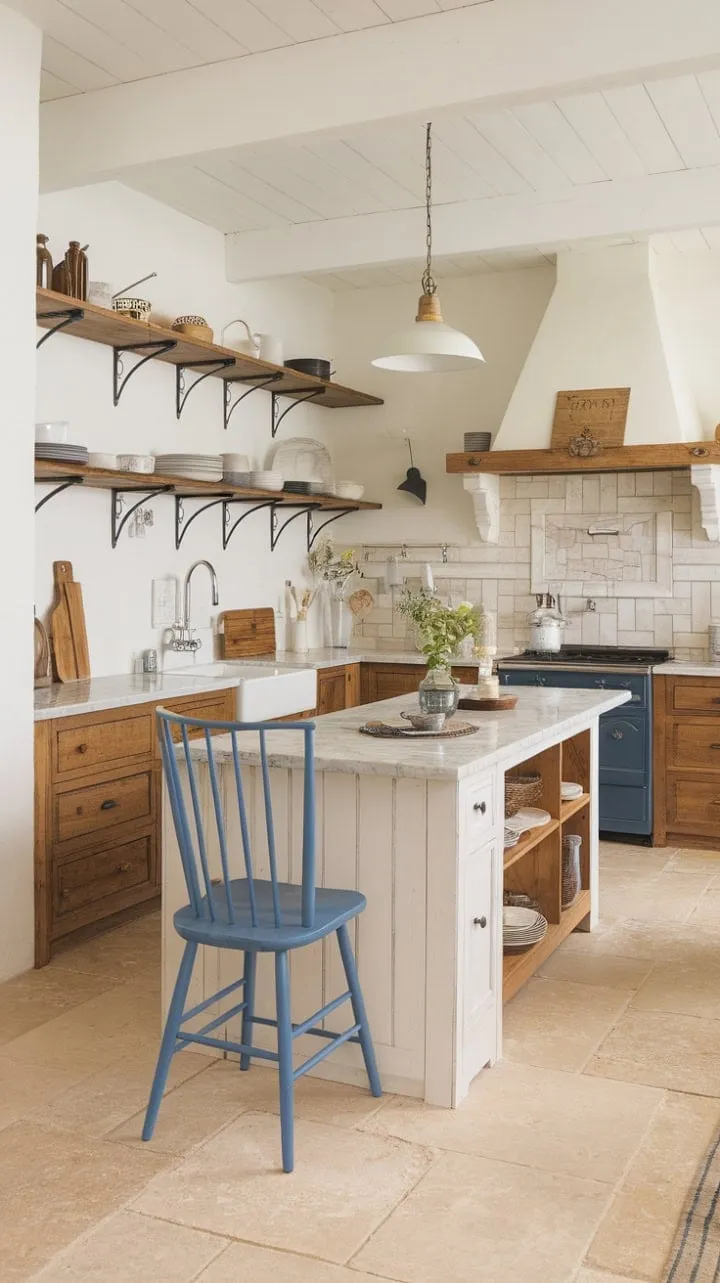 Savor the serene elegance of a Scandinavian-inspired kitchen, where soft beige hues and marble surfaces invite cozy moments over coffee.