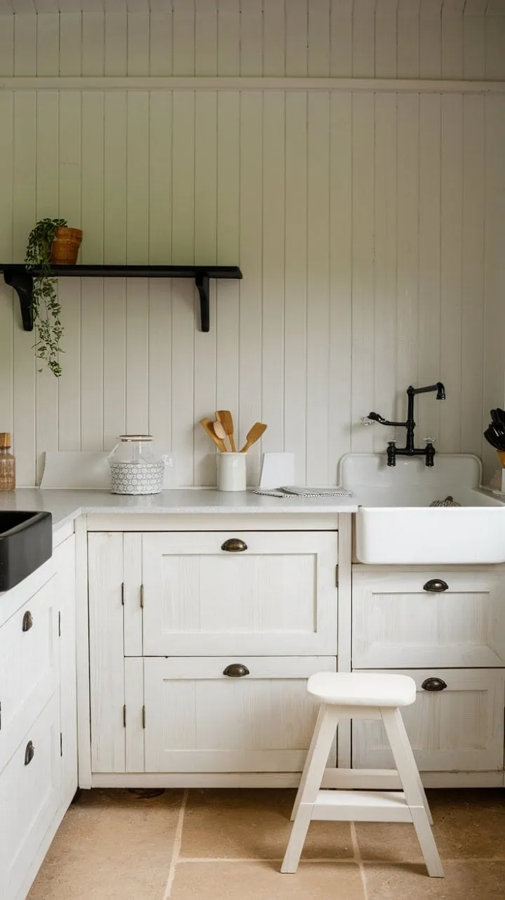 This minimalist Nordic kitchen blends serene whites with vibrant accents, creating a harmonious space that inspires culinary creativity.