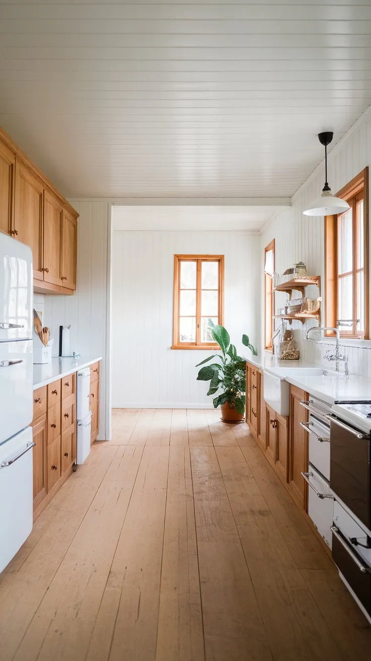 Clean lines and natural wood define this bright Scandinavian farmhouse kitchen