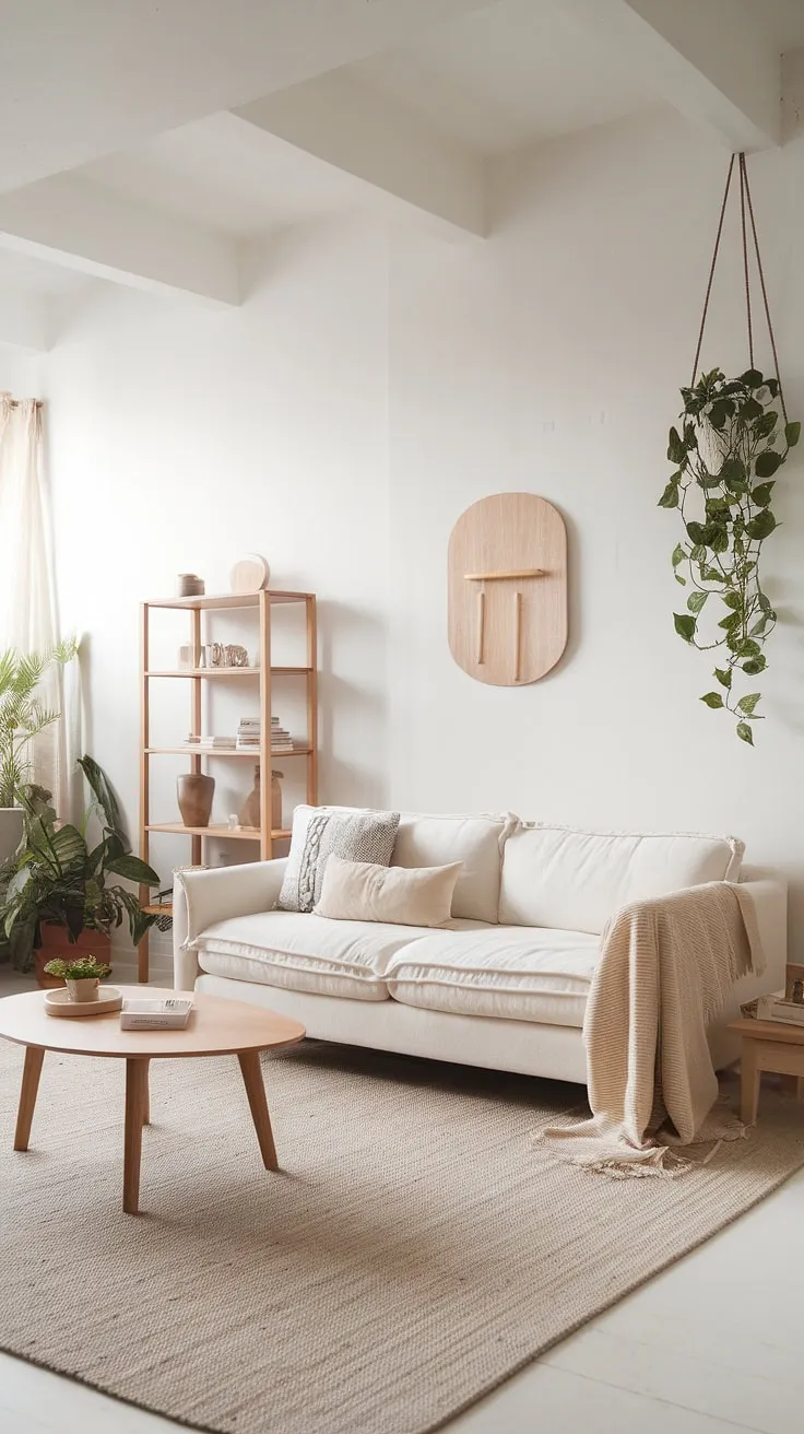 Clean lines and natural elements define this minimalist Nordic living room's serene aesthetic