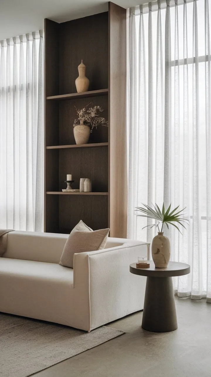 Bathed in sunlight, this Nordic living room exudes understated elegance with its minimalist design and serene ambiance, inviting quiet contemplation.