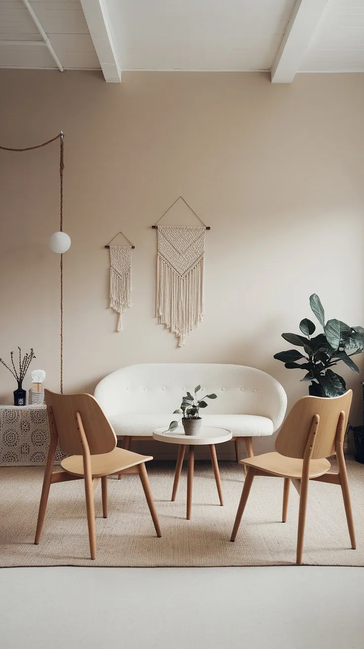 A calming Scandinavian space features clean lines and natural elements for a simple yet sophisticated aesthetic.