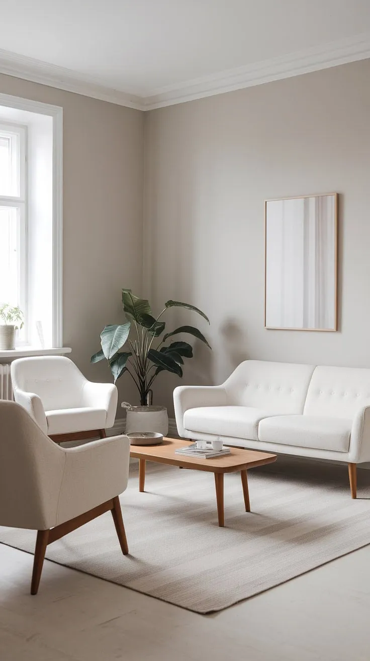 Elegant minimalism defines this Nordic living room's serene atmosphere