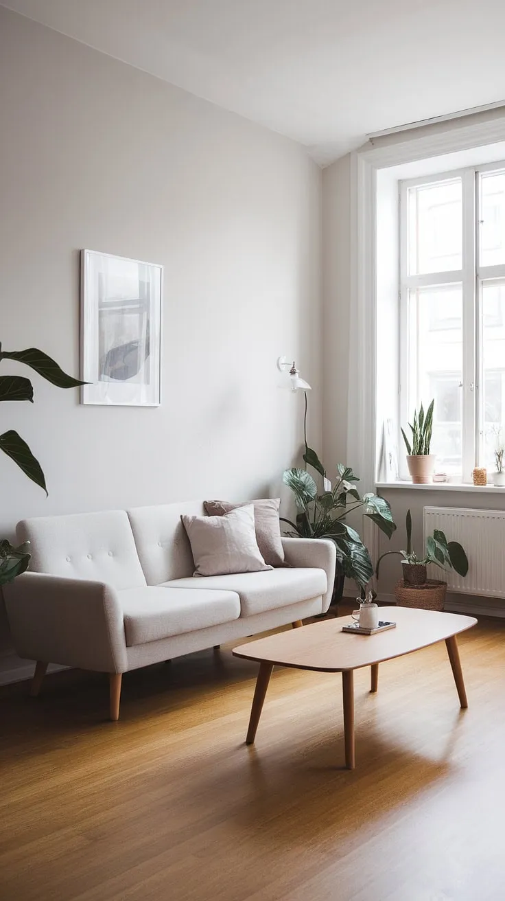 Elegant simplicity defines this Nordic living room, showcasing clean lines and natural materials.