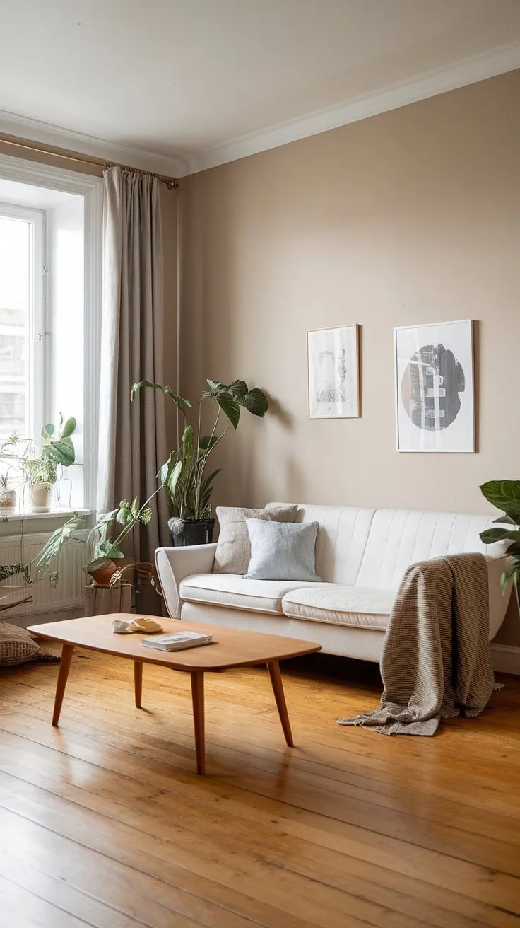 A calming Scandinavian space showcases clean lines and natural elements
