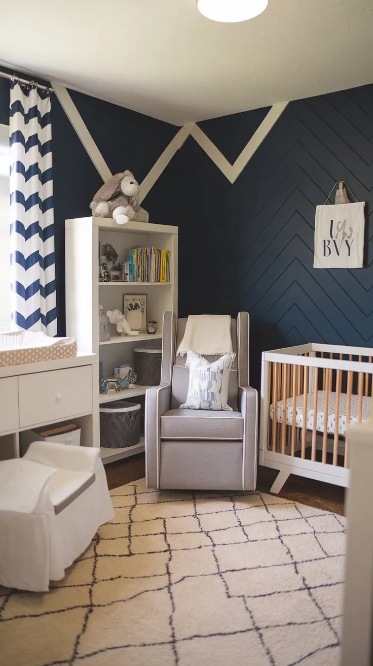 Dreamy nursery aesthetics meet clever functionality in this versatile nursery room guest room combo.  This baby boy nursery boasts a calming color scheme and thoughtful baby room design, incorporating smart storage solutions and comfortable seating.  Explore these baby rooms ideas for inspiration, showcasing the latest nursery trends in a space that's both stylish and welcoming for both baby and guests.  The perfect blend of nursery decor and guest room comfort.
