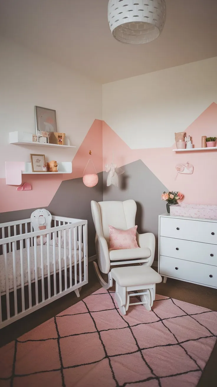 This small space nursery cleverly combines a modern girl nursery design with a dedicated workspace, proving that a nursery office combo is entirely achievable.  The tidy bedroom, complete with a baby dresser and a guest-ready rocking chair, showcases how efficient and stylish a nursery guest room can be.