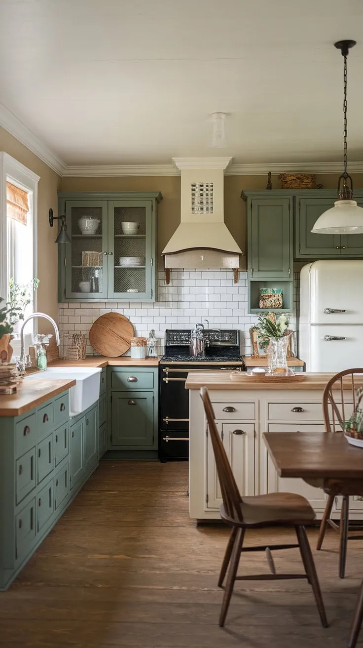 With its blend of rustic cabinets, vintage kitchen decor, and modern farmhouse style, this old farmhouse kitchen is a stunning example of kitchen renovation ideas that inspire a cozy country atmosphere.