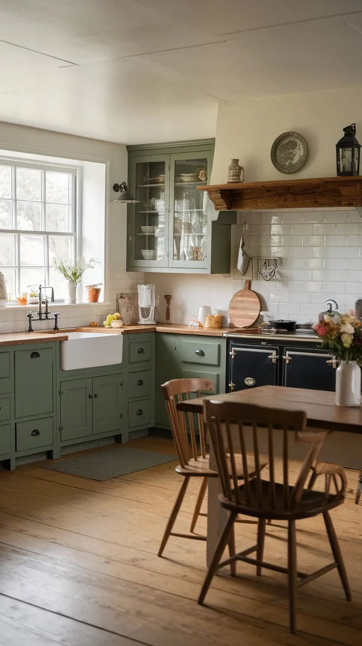 With its inviting wooden table, charming decorative items, and rustic kitchen cabinets, this old farmhouse kitchen embodies country kitchen inspiration and innovative kitchen renovation ideas.