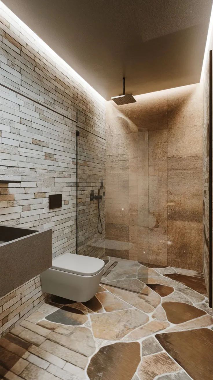 Organic materials and clean lines create a serene spa-like atmosphere in this minimalist bathroom.