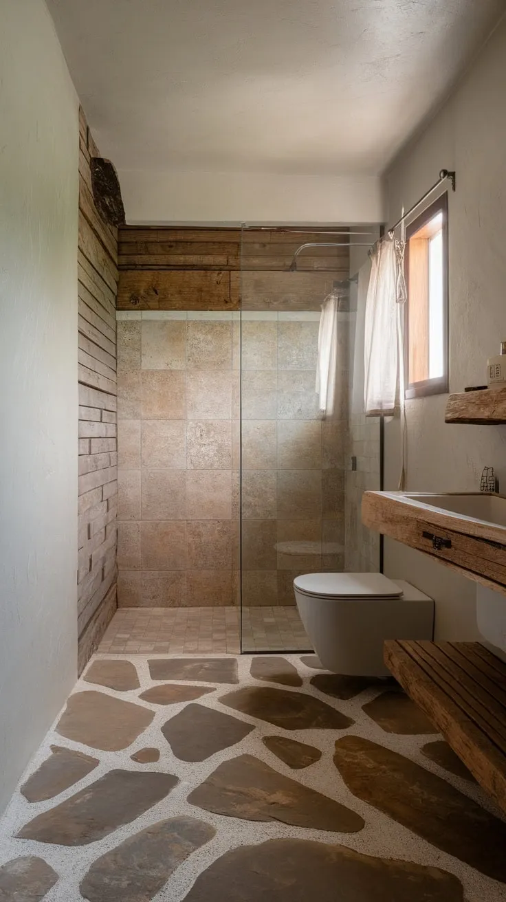 Clean lines and natural materials create a serene modern bathroom sanctuary.