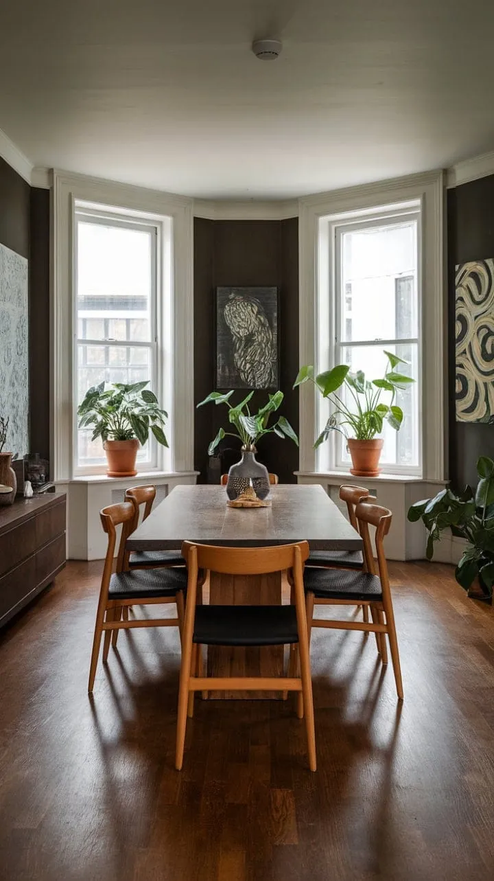 This dining room harmoniously blends organic materials and modern design, creating a serene oasis for connection and reflection.