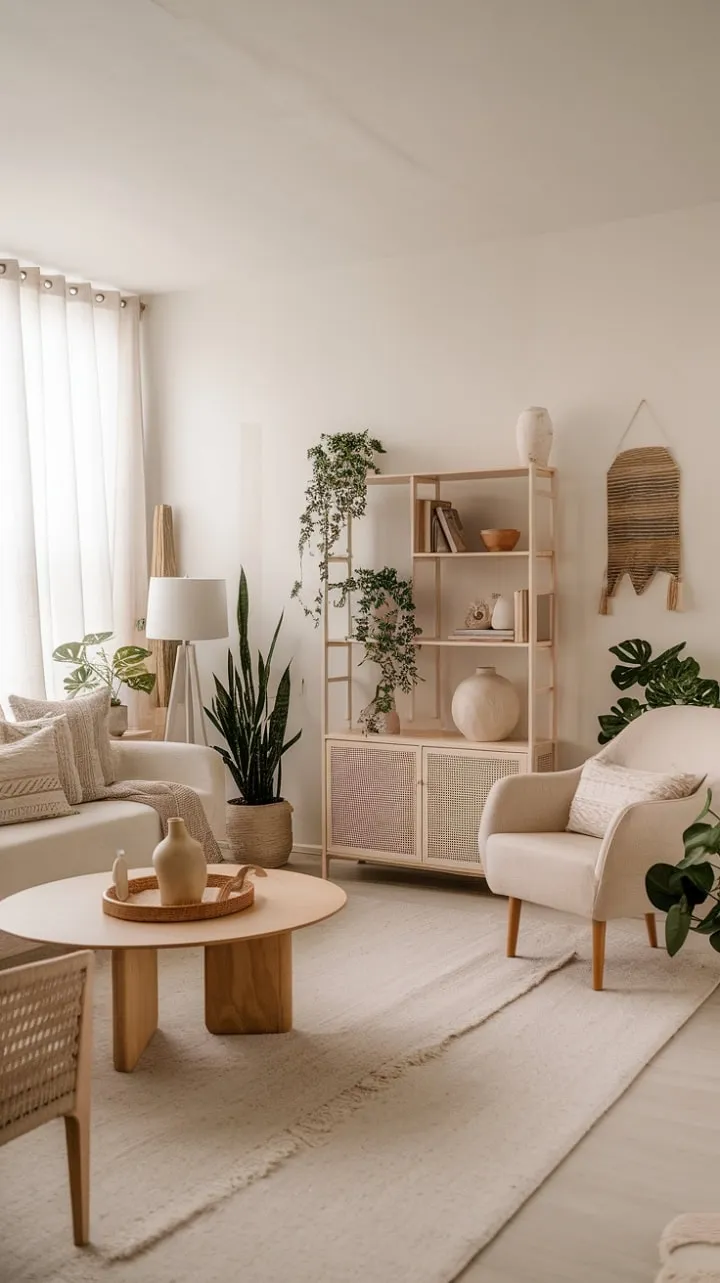 Discover serenity in this organic sanctuary, where neutral tones and handcrafted details create a tranquil retreat for mindful living.
