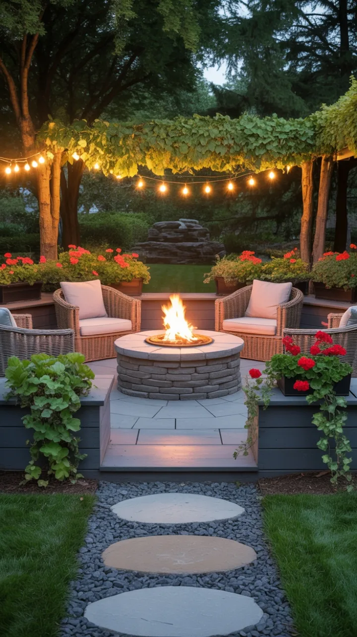 Golden Hour Gathering Around a Cozy Stone Fire Pit