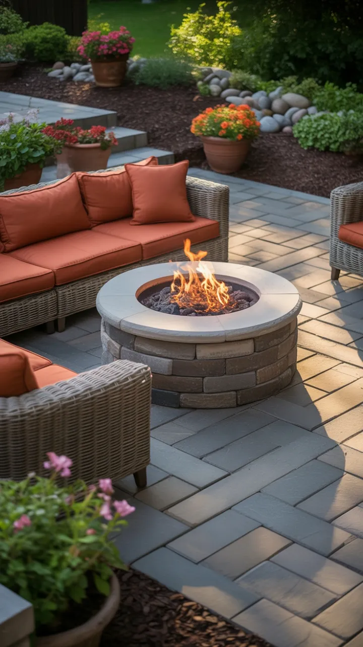 Terracotta Sunset Patio with Stone Fire Pit