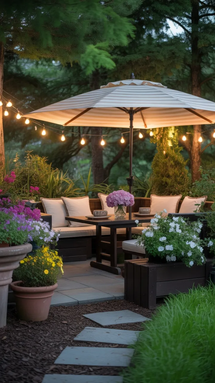 Enchanted Backyard Patio Bathed in Warm String-Light Glow