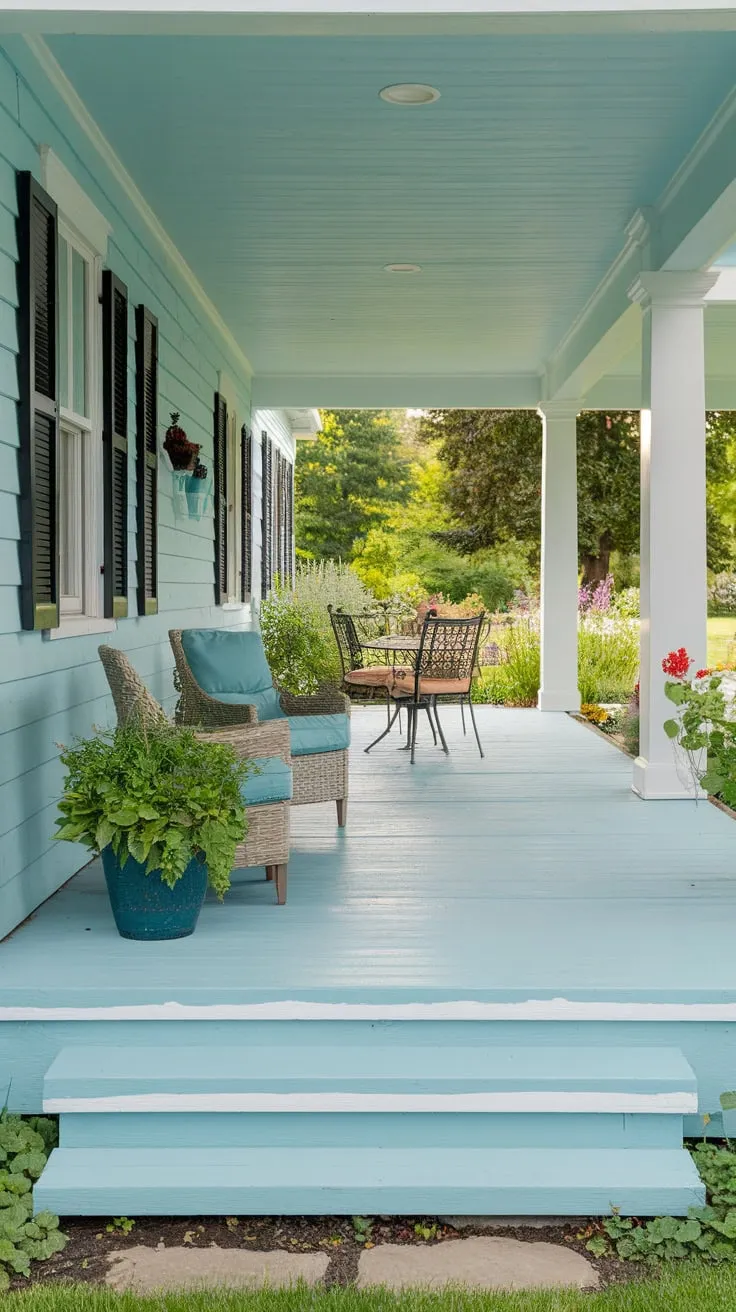 Vibrant Concrete Porch Oasis with Lush Greenery