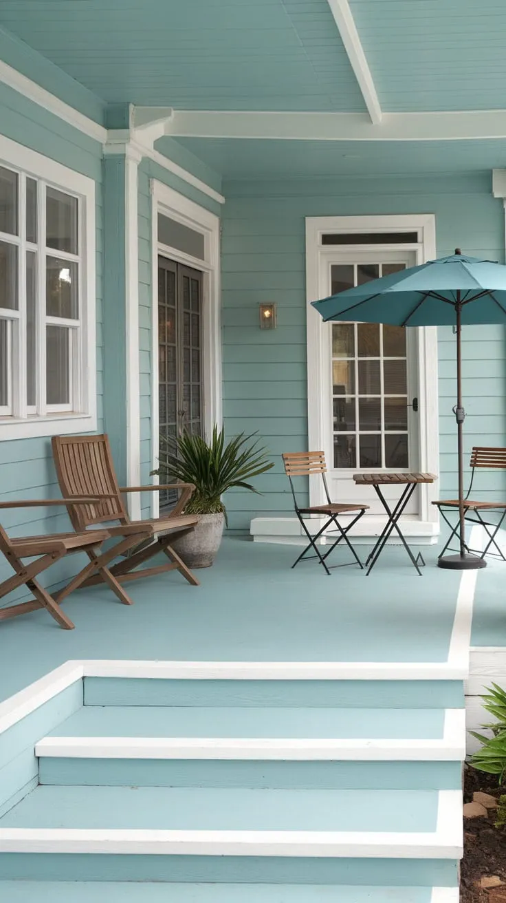Vibrant Blue Concrete Porch Perfect for Relaxation