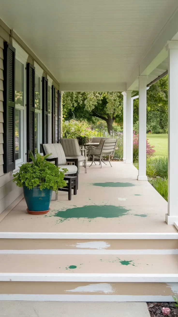 Vibrant Concrete Porch Oasis Surrounded by Lush Greenery