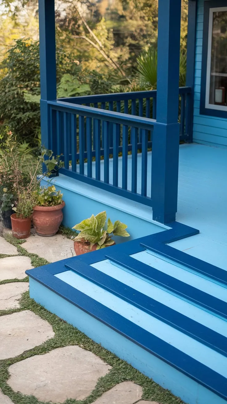 Vibrant Blue Oasis: A Painted Concrete Porch and Patio