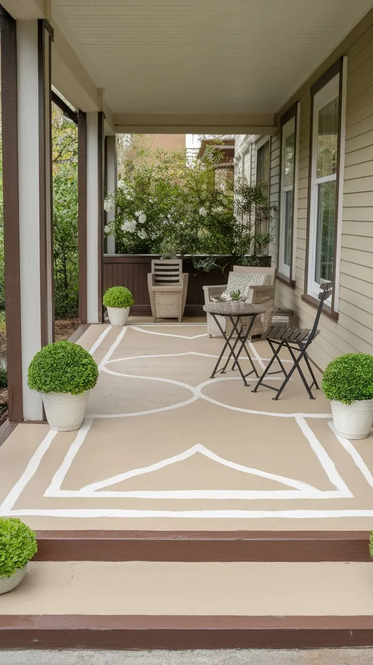 Charming Painted Concrete Porch with Cozy Seating