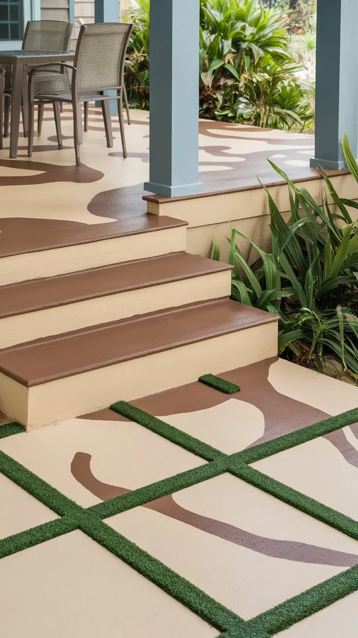 Vibrant Painted Concrete Porch Oasis