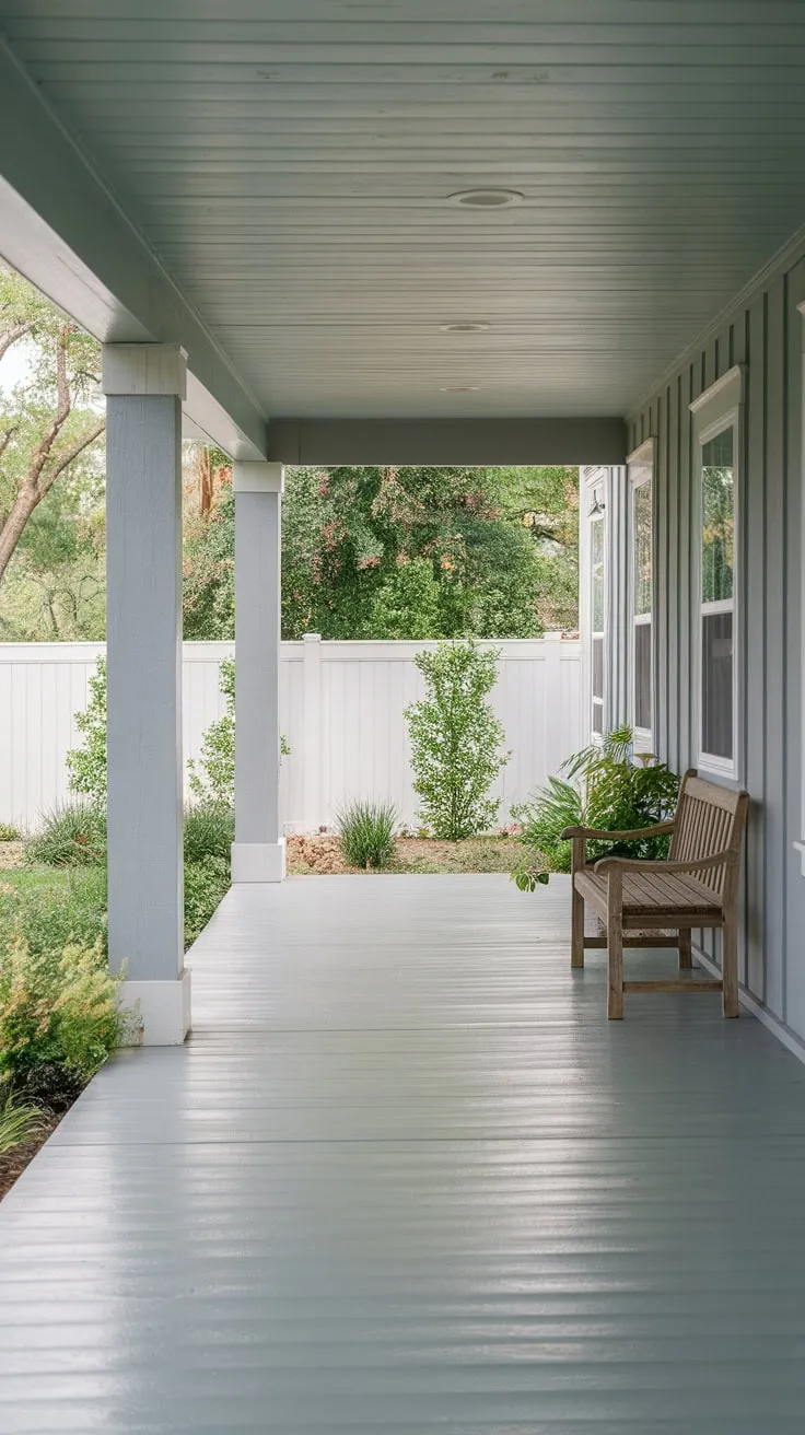 Charming Light Gray Painted Concrete Porch and Patio