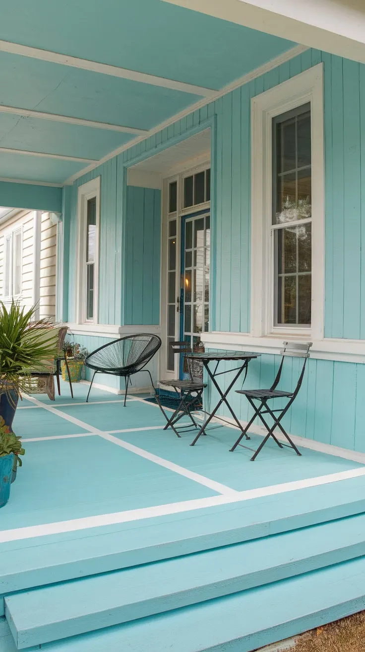 Charming Painted Concrete Porch with Cozy Seating