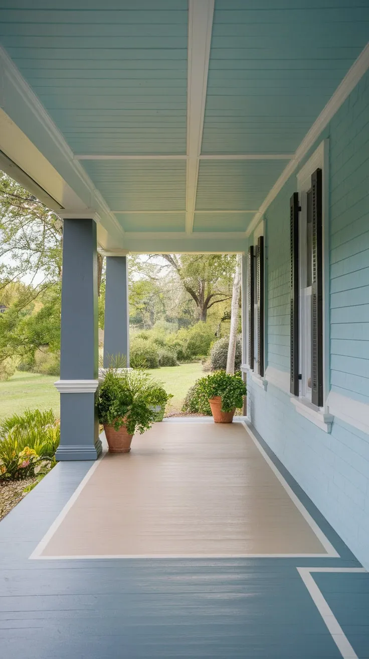 Serene Light Blue Porch Accented with Nature's Touch