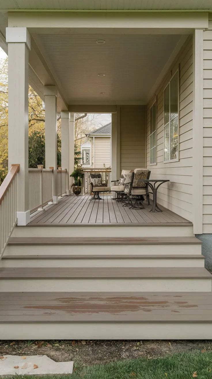 Stylish Beige and Brown Concrete Porch with Cozy Patio Vibes