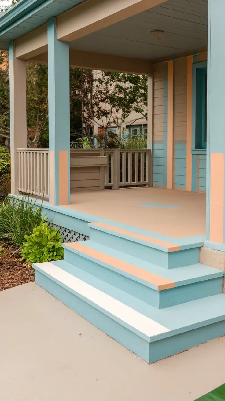 Vibrant Painted Concrete Porch and Patio Oasis