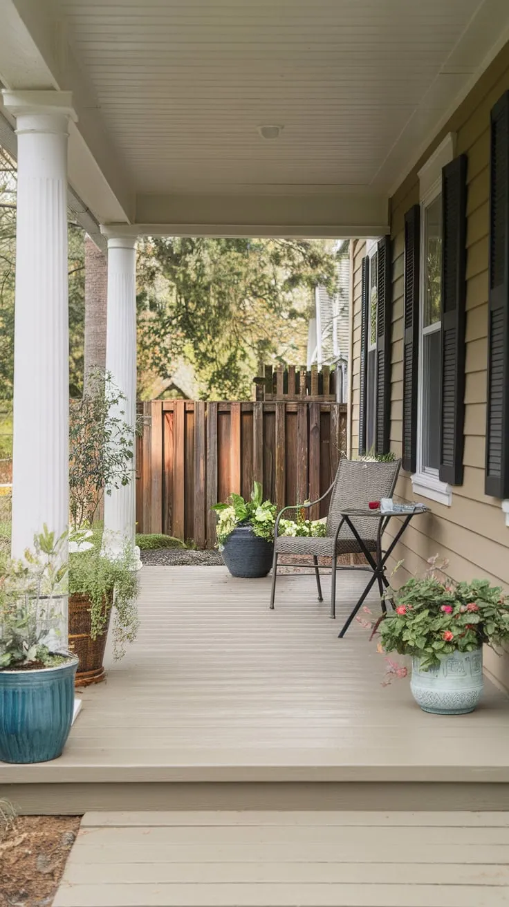 Stylish Painted Porch Oasis with Cozy Seating