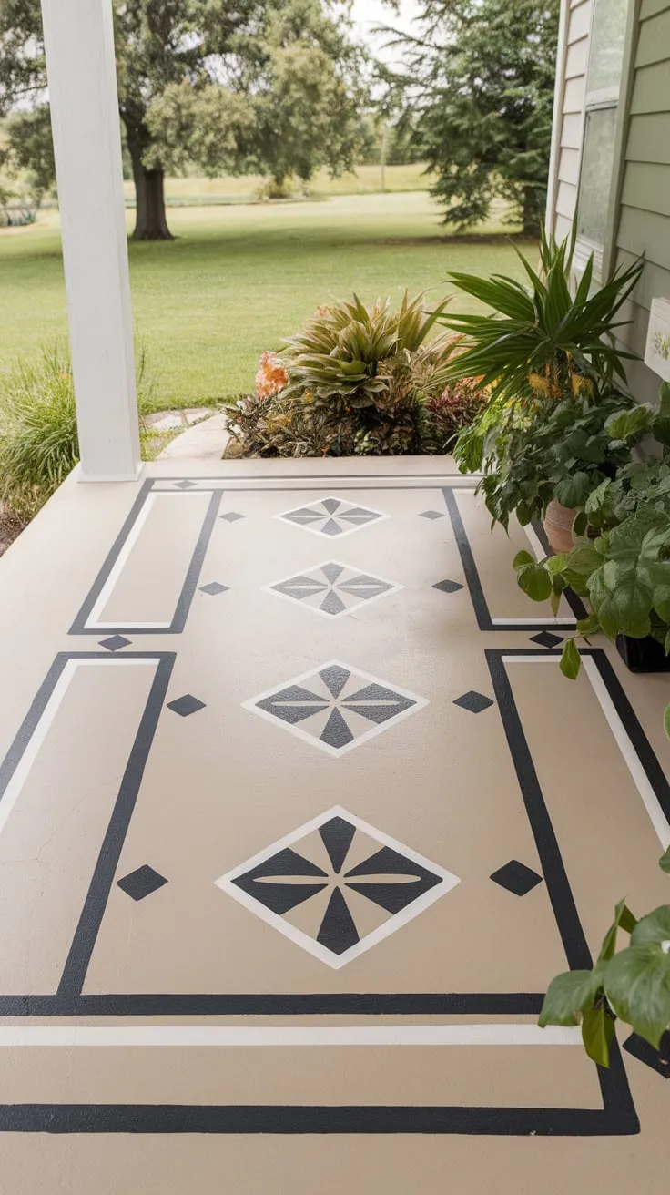 Vibrant Front Porch Makeover with Patterned Concrete
