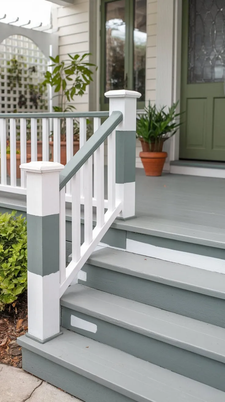 Stylish Front Porch Makeover with Potted Plants and a Green Door