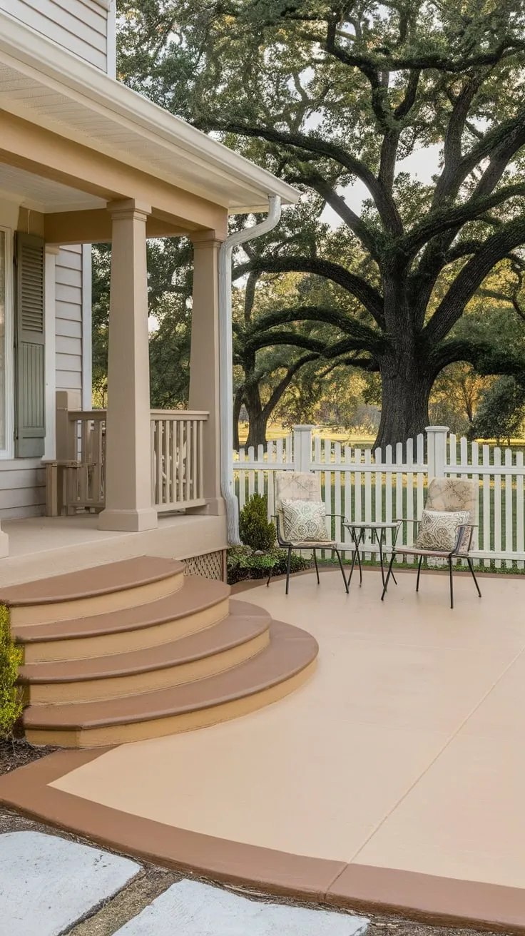 Charming Painted Concrete Porch and Patio Scene