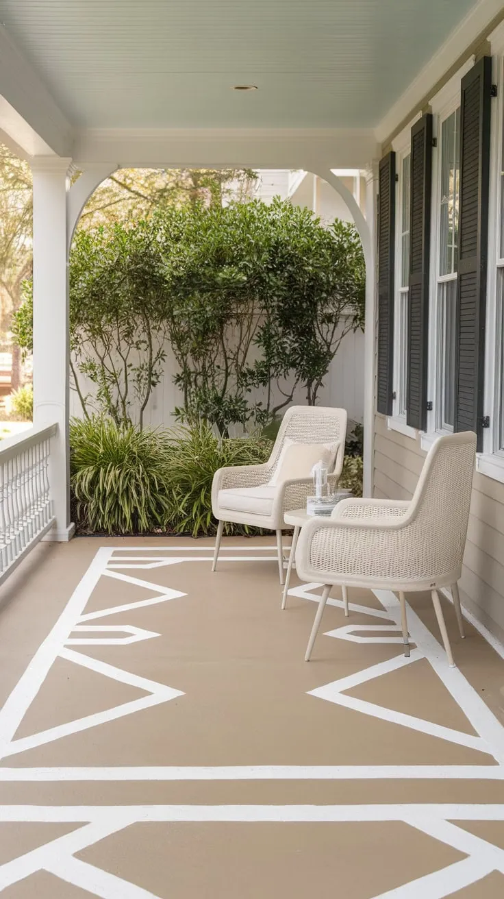 Stylish Beige and White Front Porch Oasis
