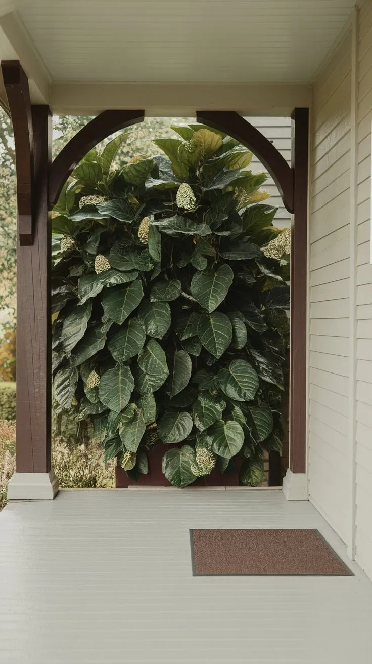 Charming Painted Porch with Lush Greenery