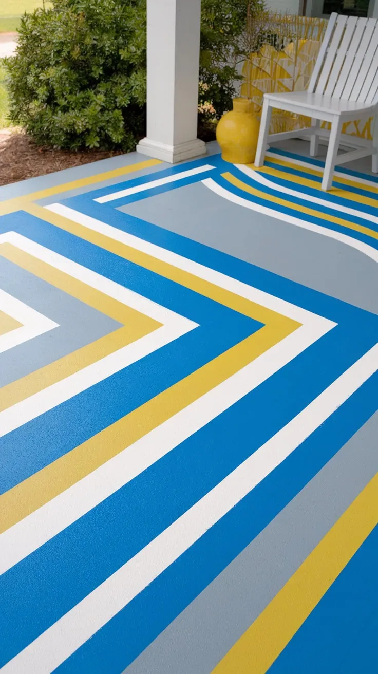 Vibrant Striped Concrete Porch Makeover
