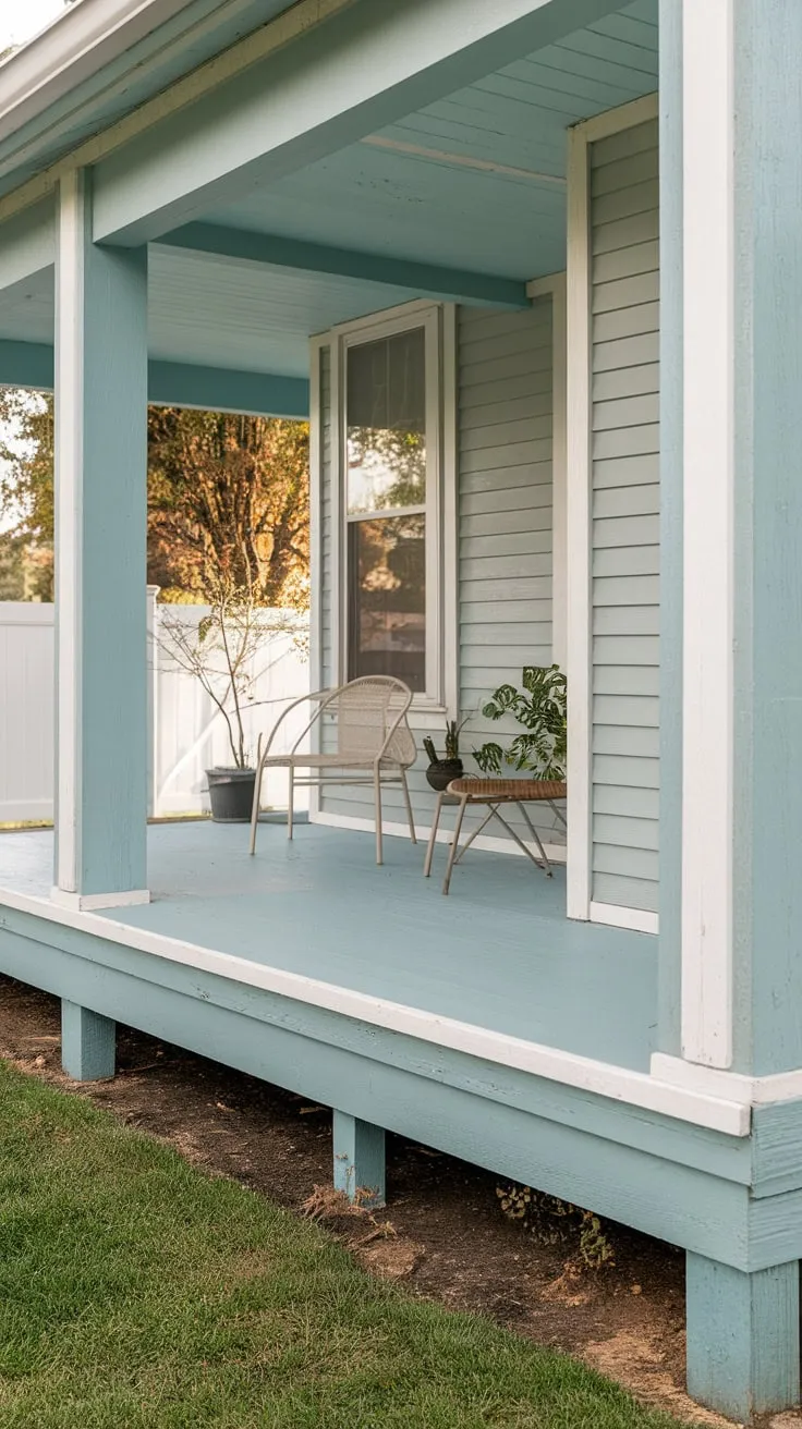 Serene Painted Porch with a Touch of Blue