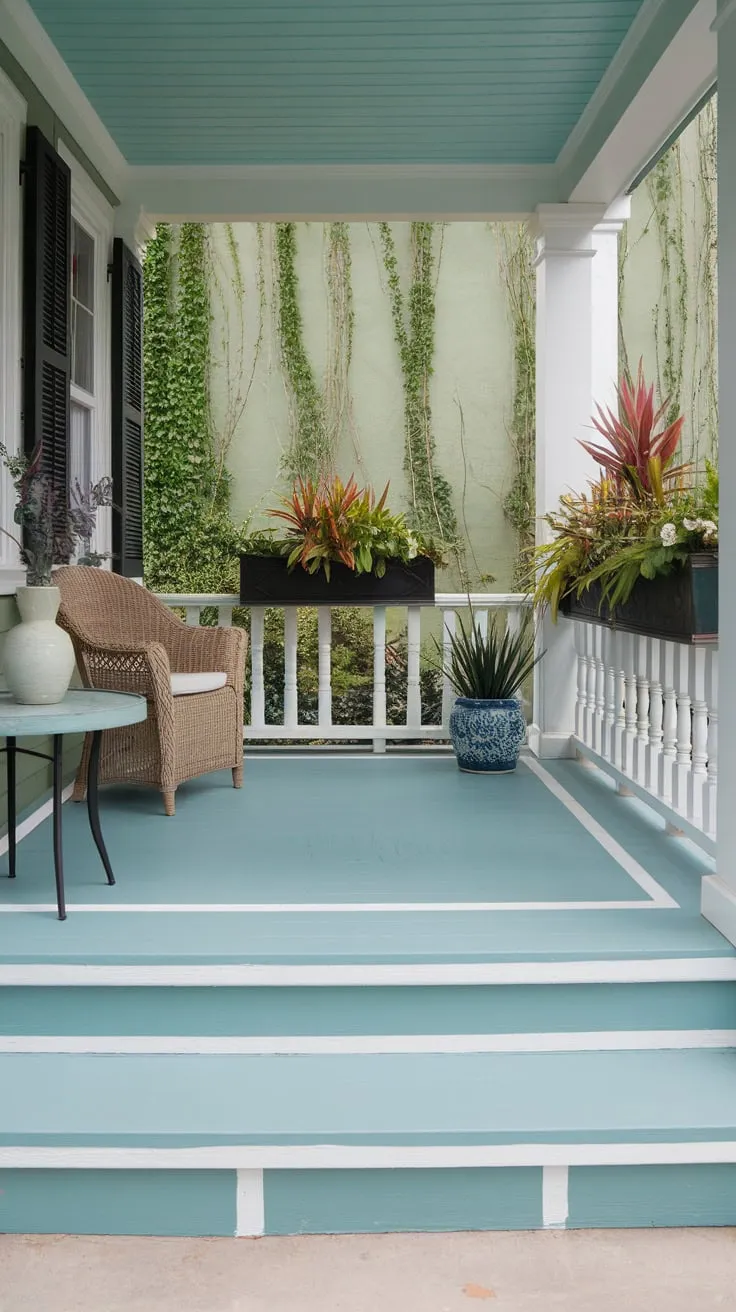 Stylish Light Blue Concrete Porch Oasis