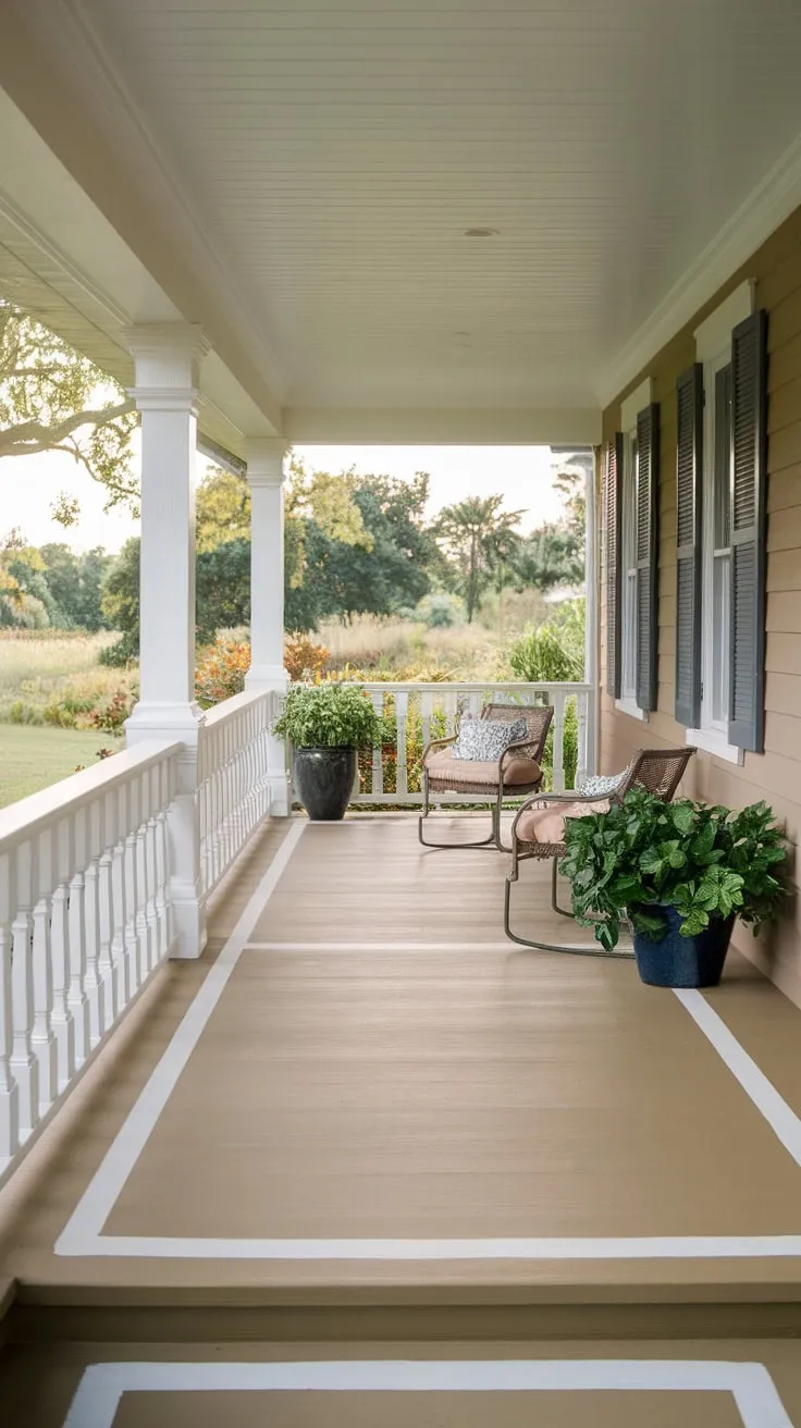 Charming Beige and White Painted Porch Oasis