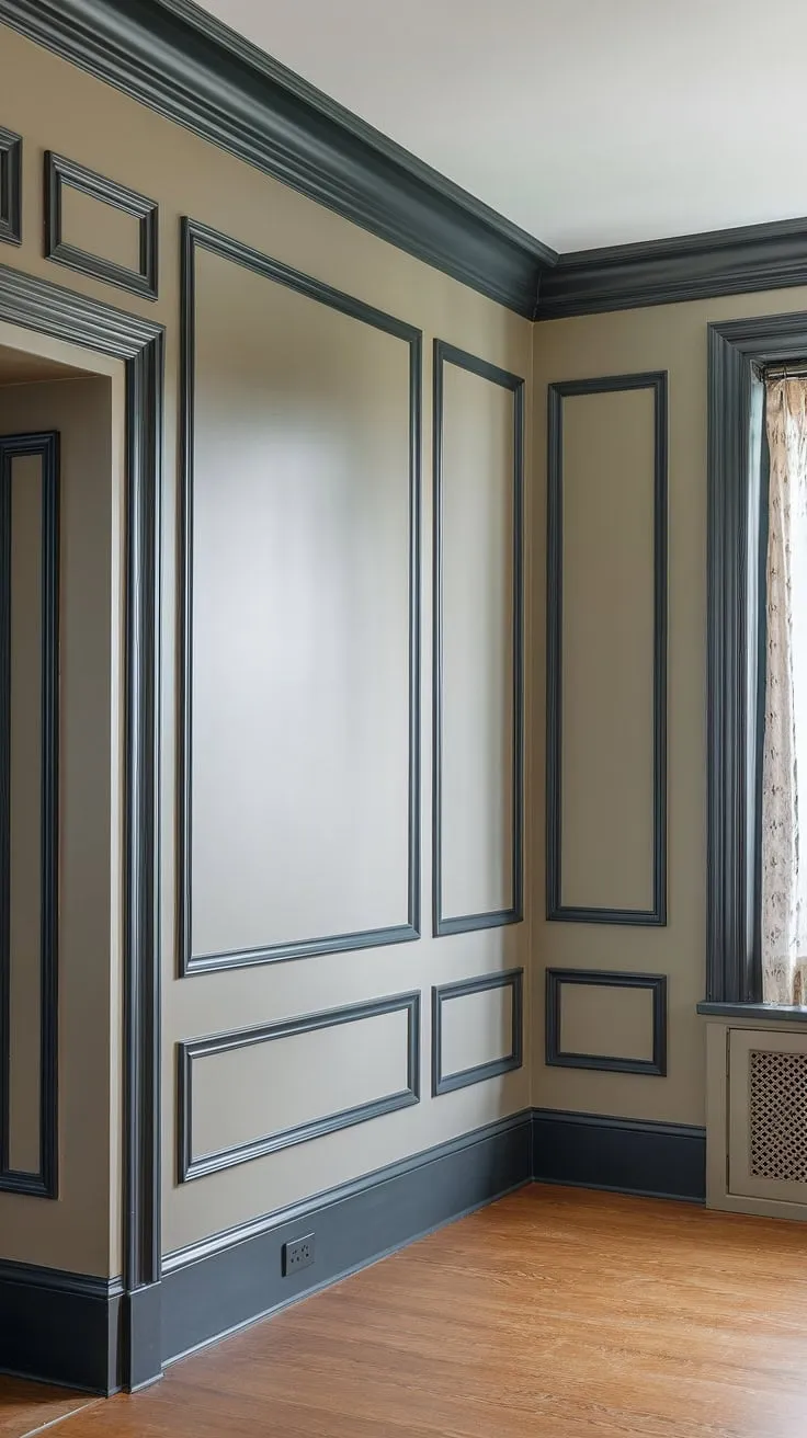 Dark wainscoting ideas often steal the show, but this room proves the magic of a light wainscoting against monochrome painted walls and trim. The subtle wainscoting contrast color and trending trim colors create a refined and elegant atmosphere.  This painted wainscoting is a masterclass in tone on tone wainscoting, offering fresh inspiration for two color wainscoting and paint colors with wainscoting.