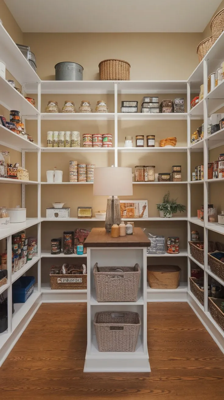Wooden floors and soft lighting enhance the inviting atmosphere of this well-organized food haven.