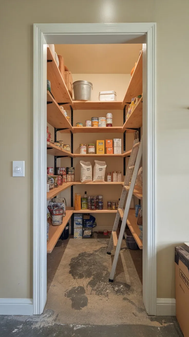 Beige walls and a concrete floor complete this organized, functional space.
