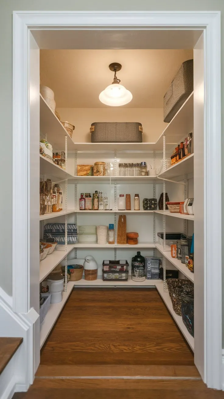 Maximize your small under-stair pantry with custom shelving for efficient food storage