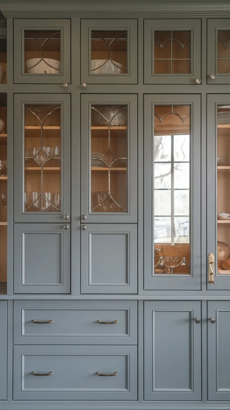 A hidden pantry and a butler's pantry with varied cabinet door styles create a stylish and functional grey kitchen.