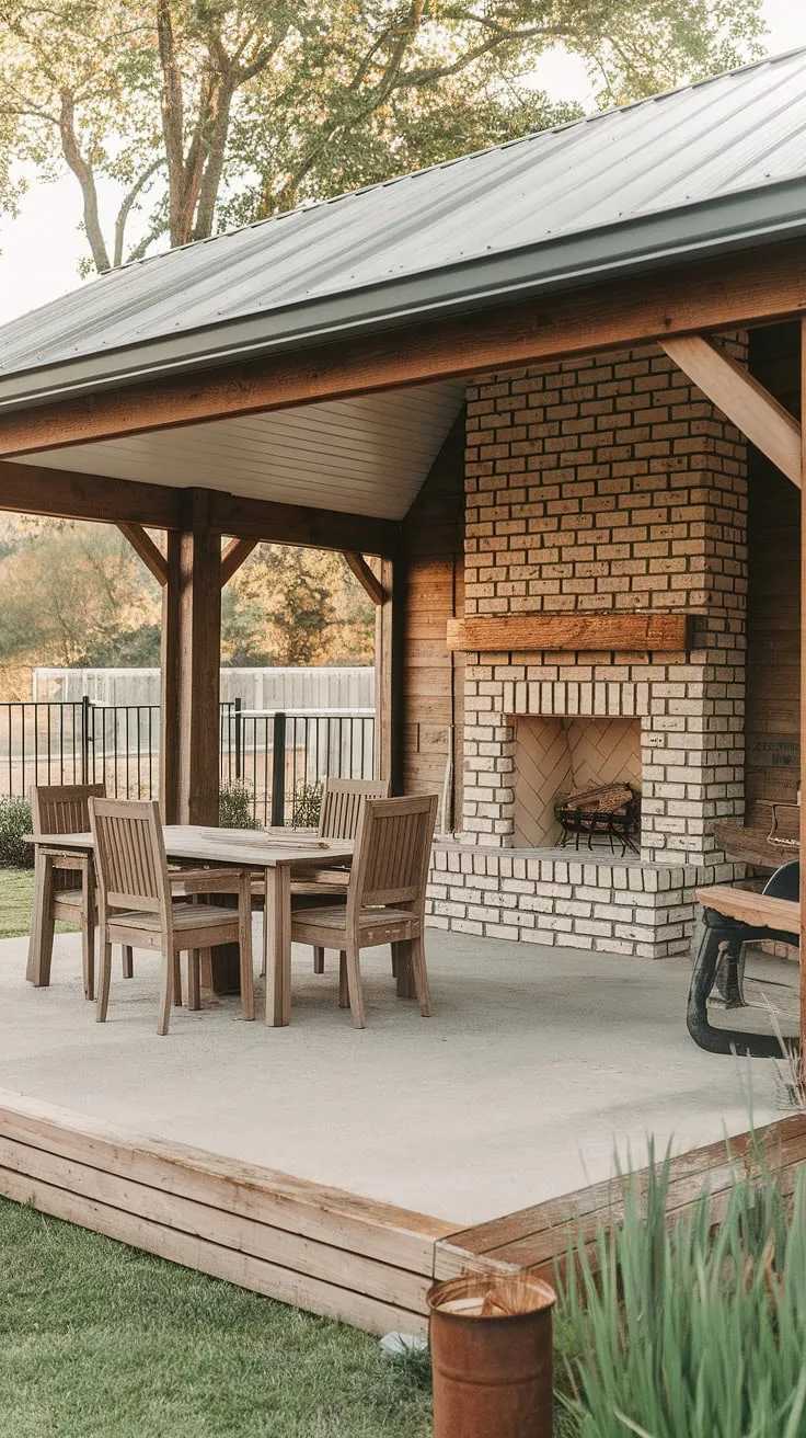 Dreaming of a relaxing retreat? This 10&#215;20 DIY covered patio offers the perfect blend of rustic charm and comfortable living.  Learn how to add a covered patio to your house with this inspiring covered patio design, showcasing budget-friendly patio decks and clever covered patio ideas.  The fireplace adds warmth and ambiance to this outdoor covered patio, making it ideal for year-round enjoyment.  Explore the possibilities of patio decks on a budget and create your own stunning DIY covered patio.