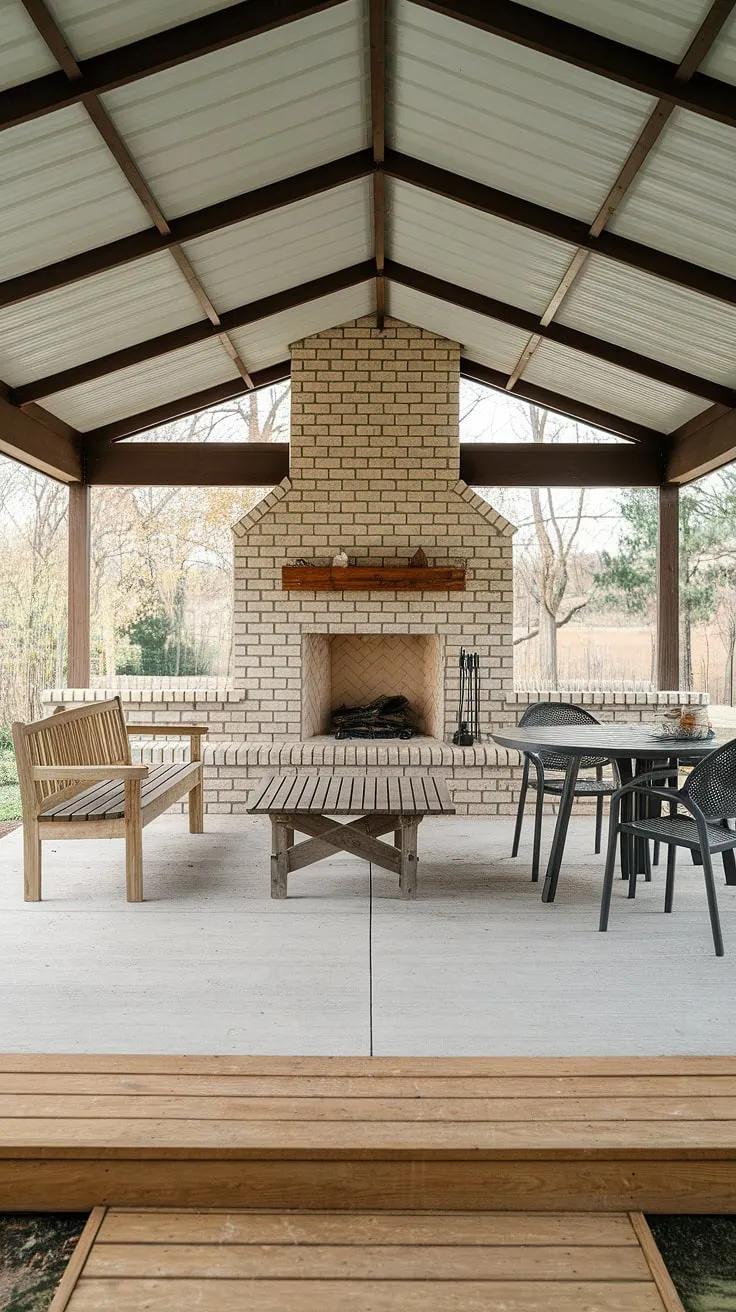 Transform your backyard with this cozy 10&#215;20 covered patio—a testament to how stunning outdoor living spaces can be, even on a budget.  This design showcases clever covered patio ideas, including a charming patio deck and a rustic brick fireplace, proving that building your own diy covered patio is entirely achievable. Learn how to add a covered patio to your house and create the perfect outdoor retreat.