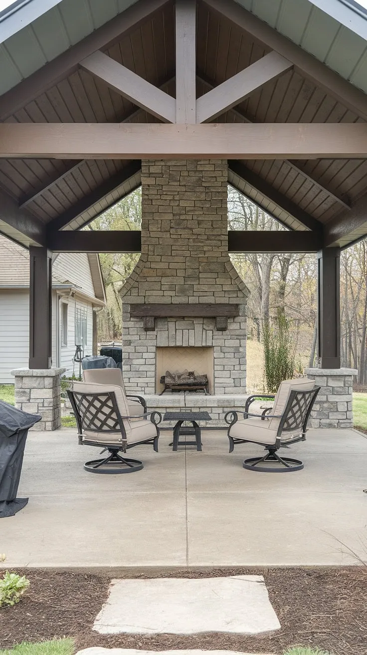 Dreaming of a relaxing outdoor space? This 10&#215;20 covered patio offers the perfect blend of comfort and style.  The charming fireplace and inviting seating area create an ideal spot for entertaining or simply unwinding.  Discover inspiration for your own covered patio design, from budget-friendly patio decks to luxurious outdoor covered patio spaces.  Explore how to add a covered patio to your house and consider this stunning example for your own DIY covered patio project.