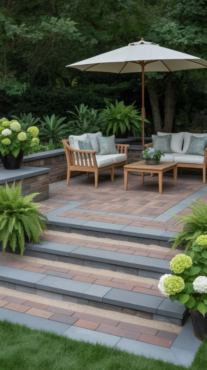 Tranquil Teakwood Patio Retreat Among Lush Hydrangeas